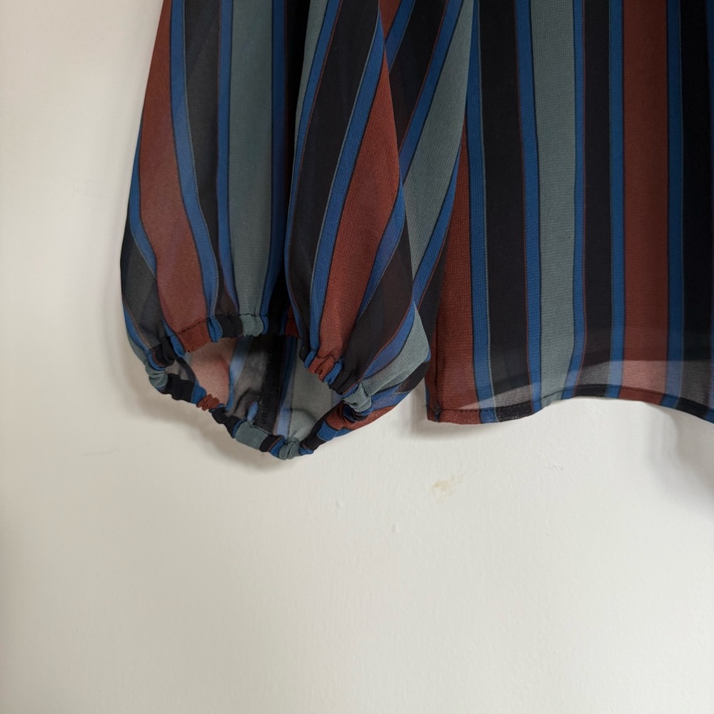 Madewell Women's Size 2X Academy Stripe Retro Blouse Top Sheer Sleeve Modern - Picture 6 of 10